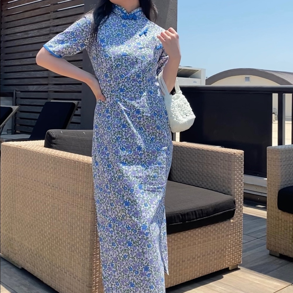 Handmade Blue Floral Qipao